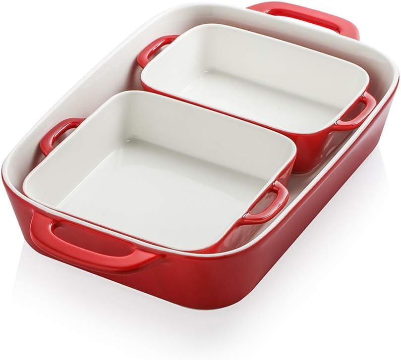 Bandeja rectangular de cerámica Sweejar en rojo, ideal para hornear y servir.
