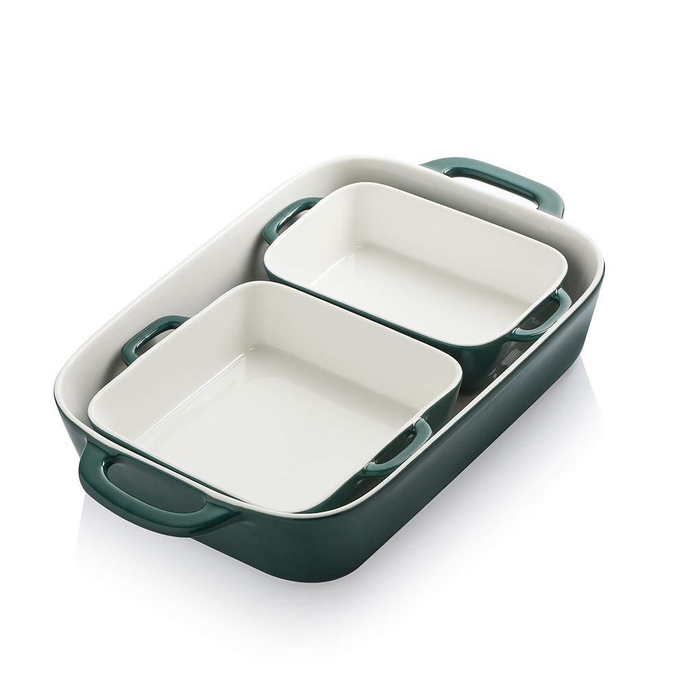 Sweejar bandeja cerámica rectangular con asa, perfecta para hornear grandes porciones.