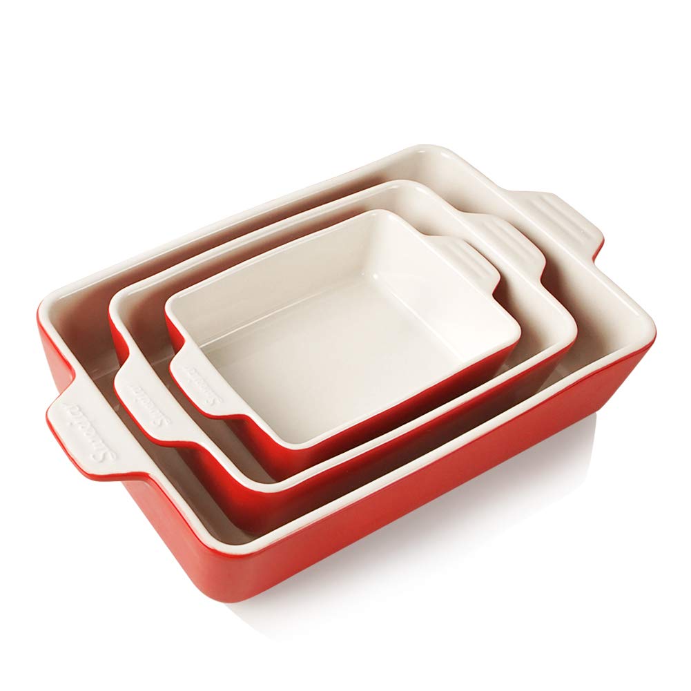 Conjunto Sweejar de bandejas cerámicas rectangulares rojas para hornear.