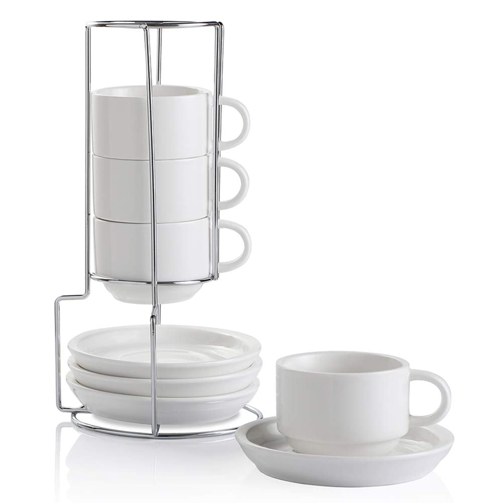 Sweejar tazas espresso de cerámica blanca con platillos, ideal para café diario.