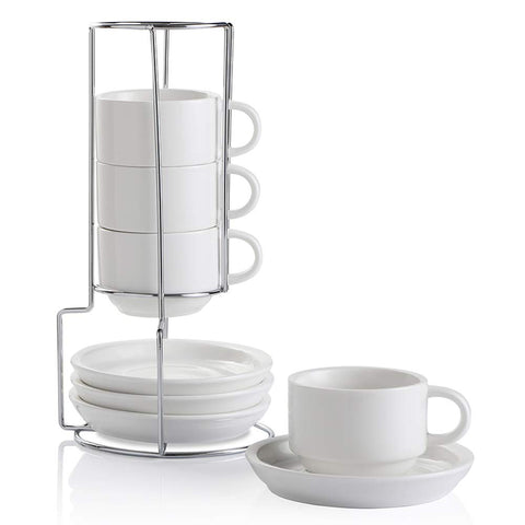 Sweejar tazas espresso de cerámica blanca con platillos, ideal para café diario.