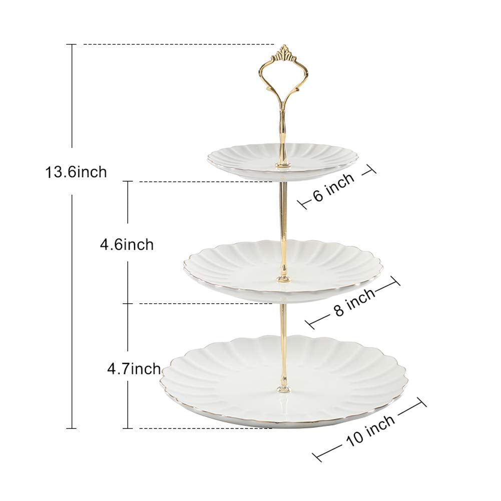 Sweejar porta tartas cerámico con borde dorado, diseño elegante para eventos.
