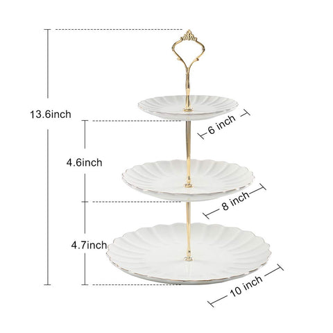 Sweejar porta tartas cerámico con borde dorado, diseño elegante para eventos.