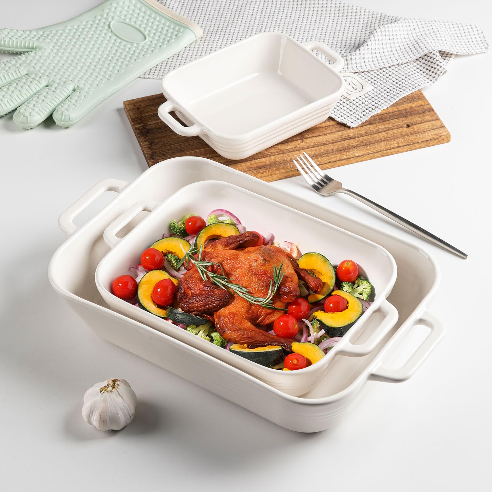 Bandeja cerámica rectangular 9x13 de Sweejar Relief para lasagna y porciones grandes