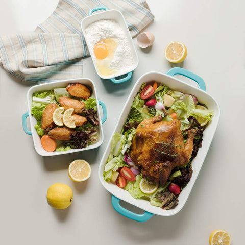 Conjunto de tres bandejas Sweejar turquesa para recetas variadas.
