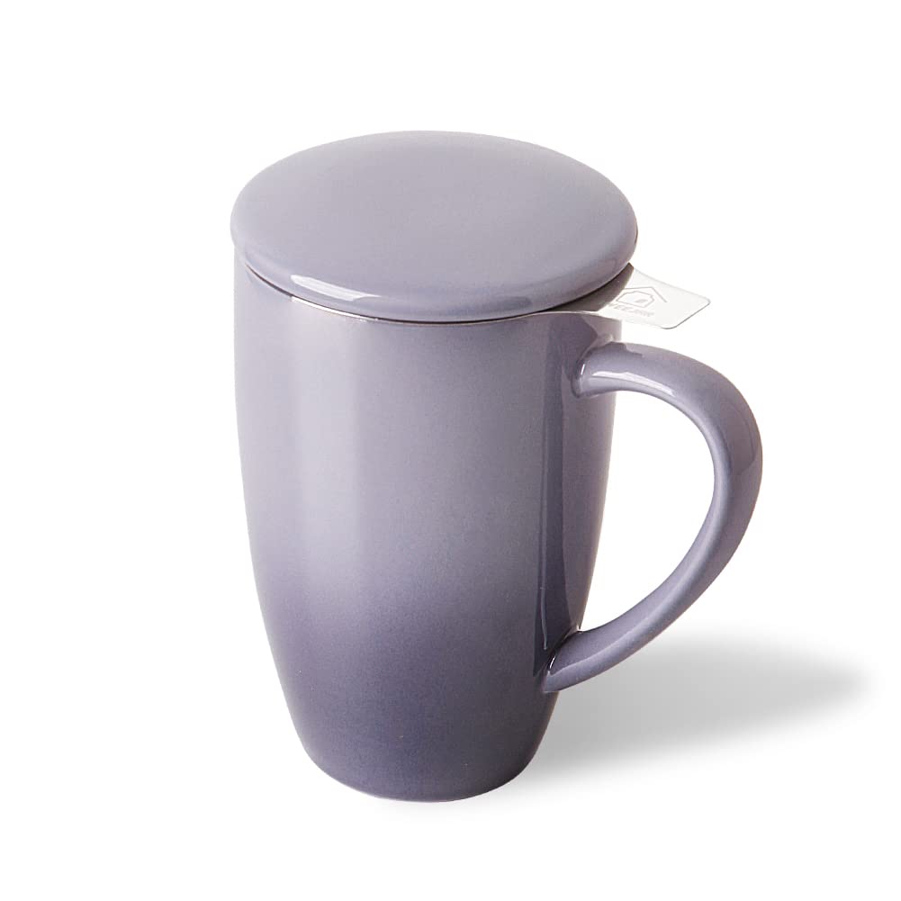 Taza Sweejar con infusor de porcelana y gradiente púrpura para té.