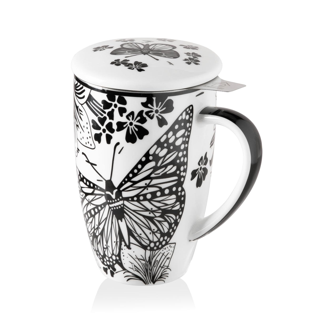 Taza infusor Sweejar de porcelana con tapa Onyx Wing para té de hojas sueltas.
