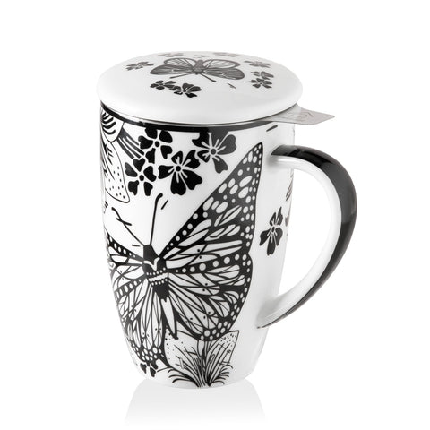 Taza infusor Sweejar de porcelana con tapa Onyx Wing para té de hojas sueltas.