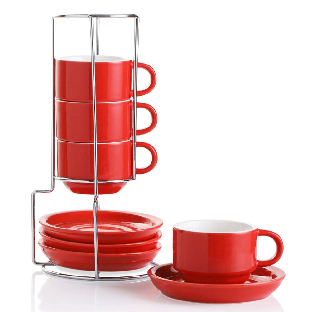 Sweejar tazas espresso porcelana roja 4oz: diseño elegante para uso diario.