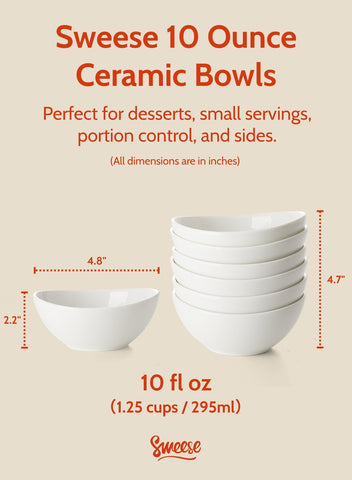 Sweese cuencos de porcelana blanca de 10 onzas perfectos para helado en la mesa