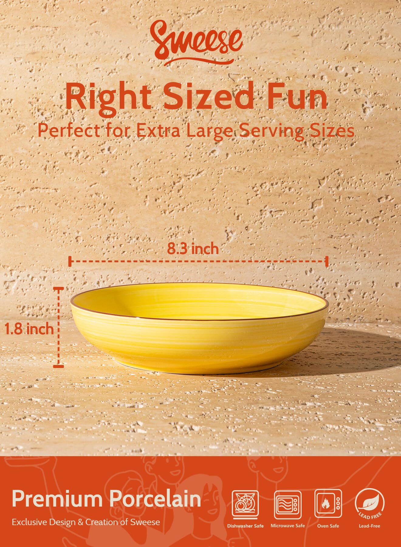 Tazones Sweese para pasta de 30 oz, cerámica duradera para porciones grandes