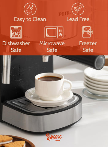 Conjunto 4 tazas Sweese espresso blancas con platillos, ideal para servir en casa.