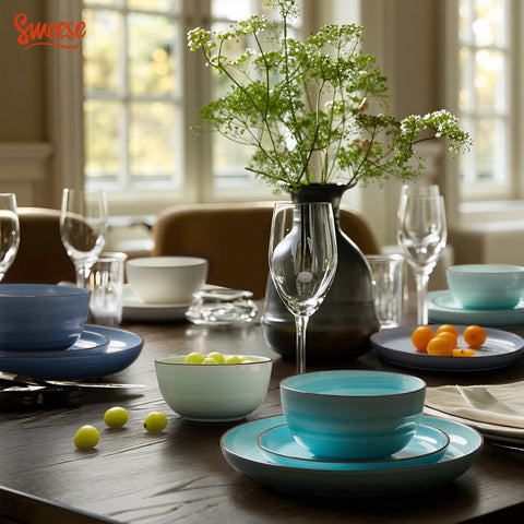 Sweese conjunto apilable, swirl azul, ahorro de espacio en la cocina.