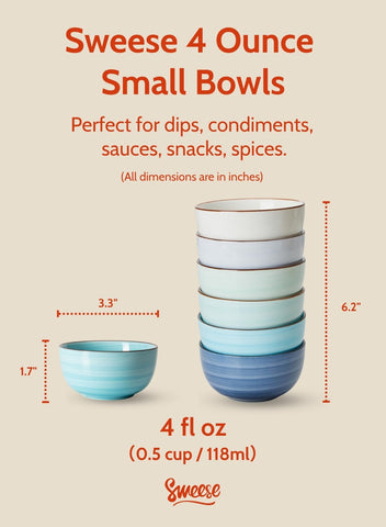 Set de cuencos mini Sweese de porcelana para porciones pequeñas y degustaciones.