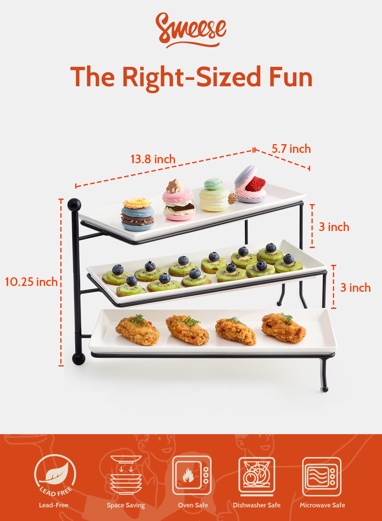 Sweese estructura metalica estable para exhibir postres y aperitivos.