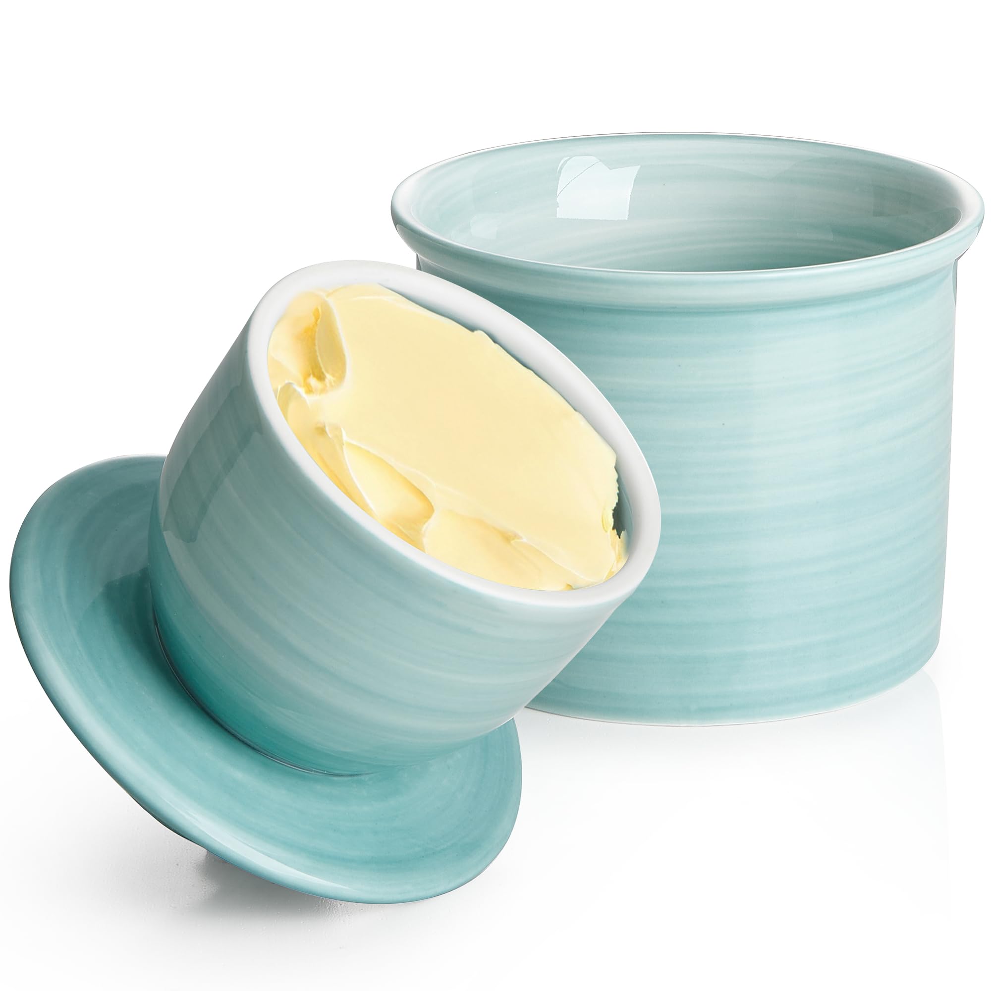 Sweese mantequillera francesa con tapa azul claro mantiene la mantequilla fresca para untar.