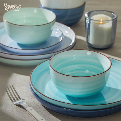 Sweese plato apto para microondas, swirl azul, calentamiento rápido y cómodo.