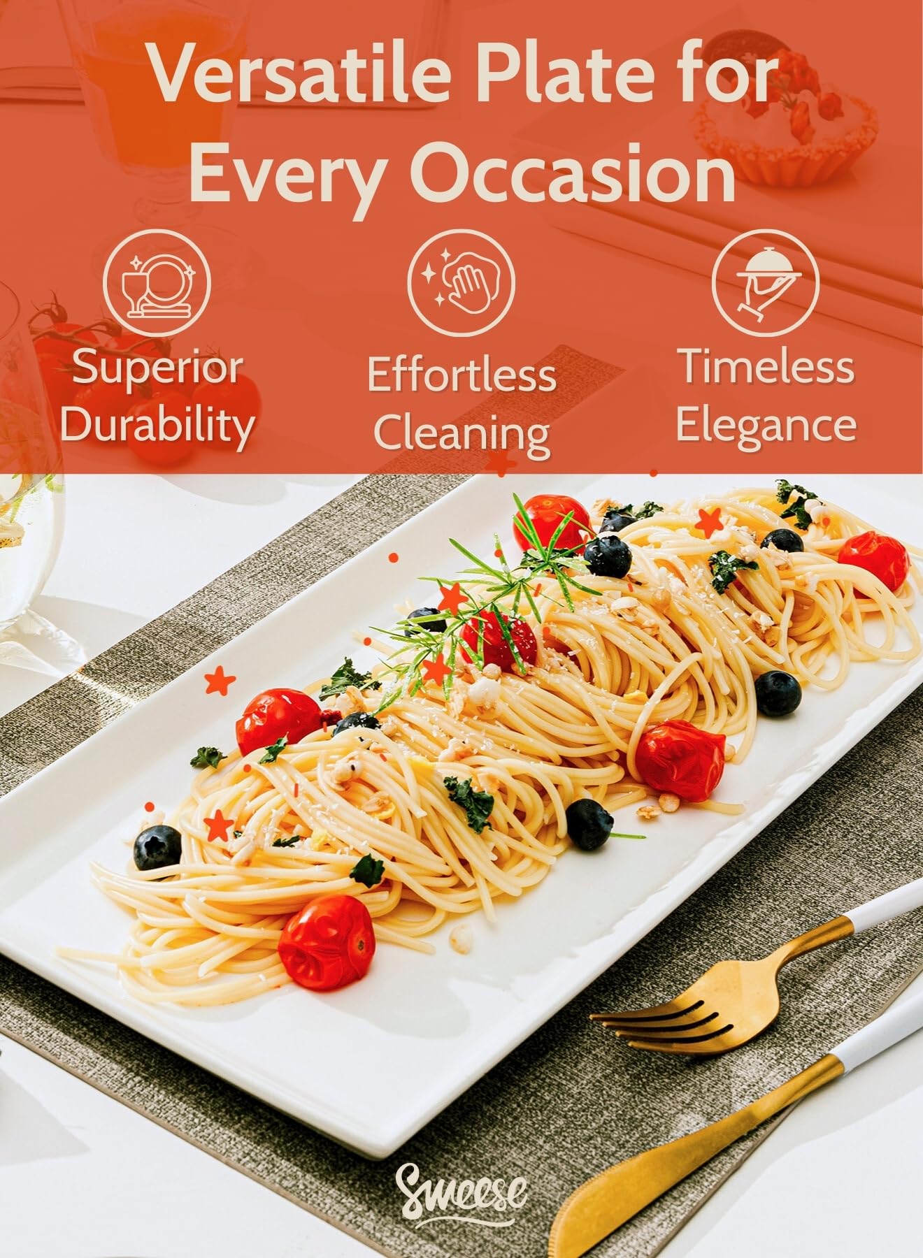 Sweese platos para catering rectangulares, porcelana de calidad.