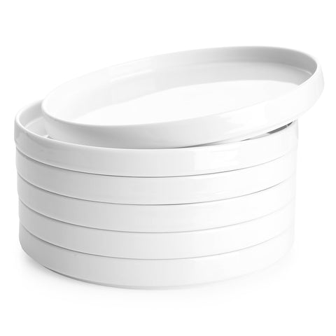 Sweese plato postre blanco con borde elevado, ideal para porciones equilibradas