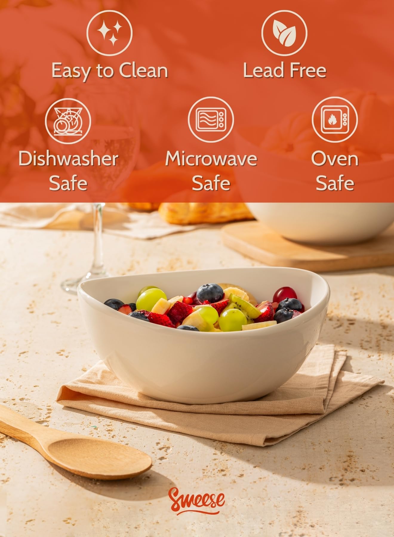Cuencos Sweese de 42oz para pasta, almacenamiento compacto.