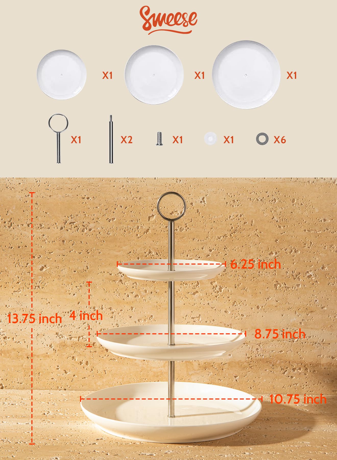 Sweese base de porcelana blanca, textura suave para postres