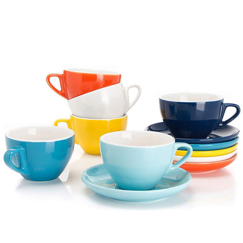 Sweese tazas cappuccino de 6 onzas con platillos, ideales para disfrutar espresso en casa.