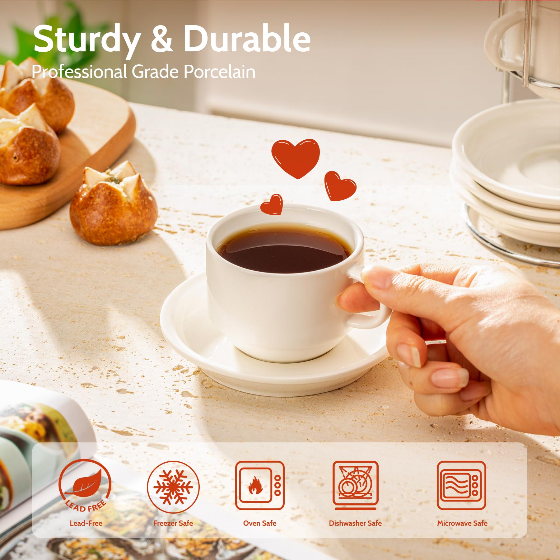 Sweese tazas cappuccino 8 onzas de porcelana blancas, ideales para bebidas calientes
