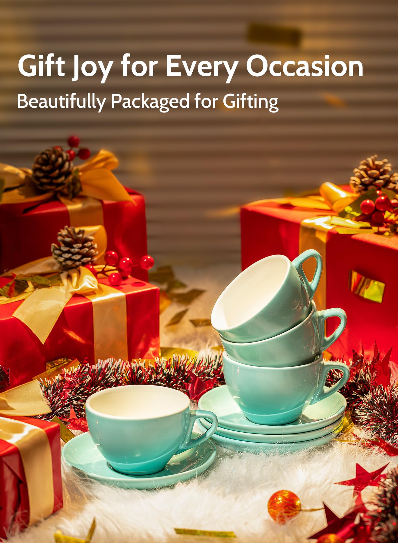 Sweese tazas cappuccino coloridas con platillos, aportan estilo a la mesa.
