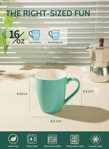 Tazas Sweese con asa amplia en porcelana de 16 onzas para agarre seguro.