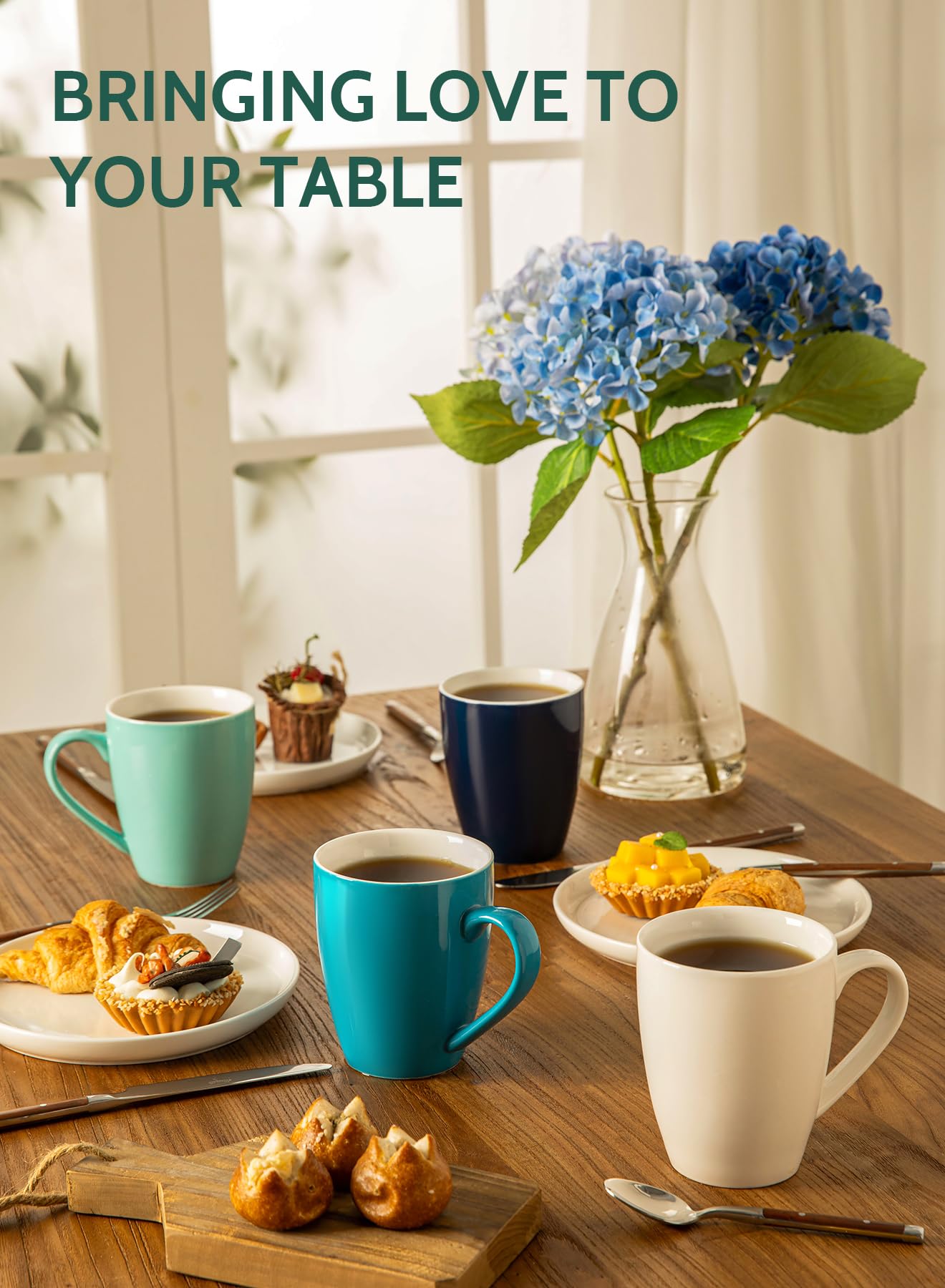Taza Sweese de porcelana de 16 onzas para capuchino, diseño cómodo.