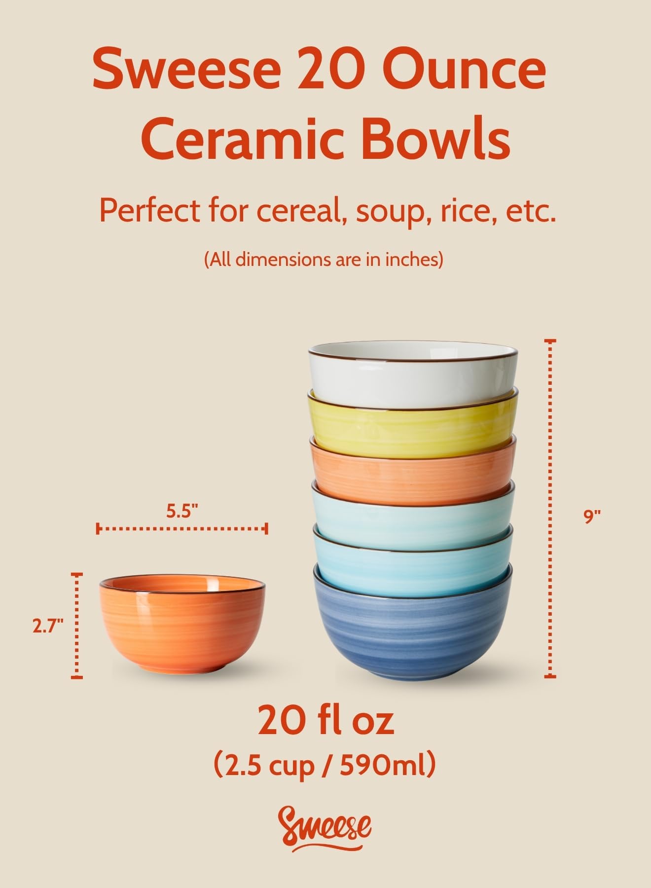 Tazones Sweese de porcelana libre de plomo para uso diario seguro