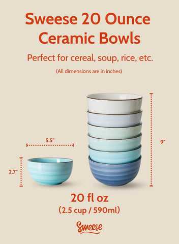 Tazones Sweese de porcelana pintados a mano para sopa y ensaladas.