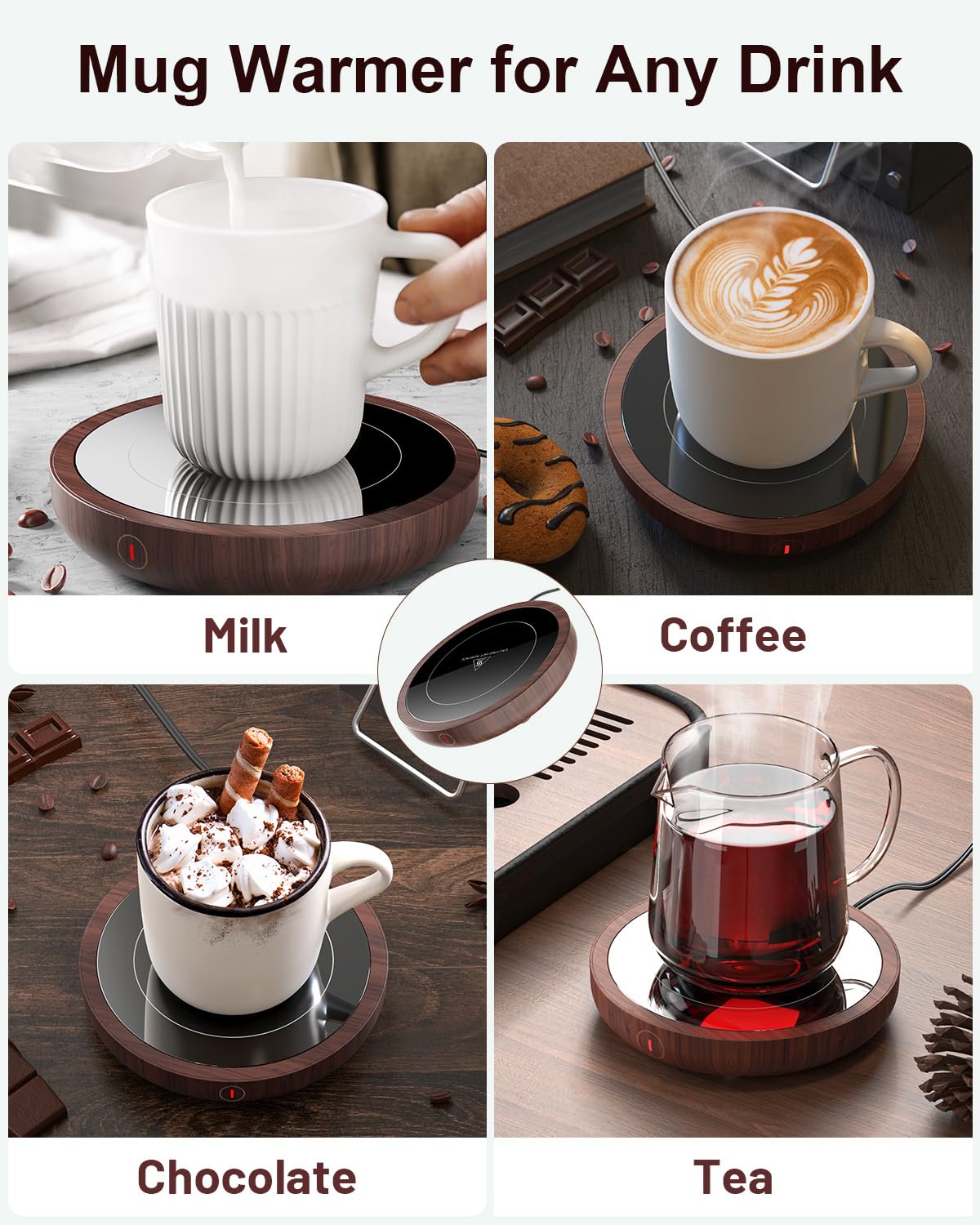 SWEETFULL calentador-taza compatibilidad-tazas ceramica y vidrio funciona con tazas planas.