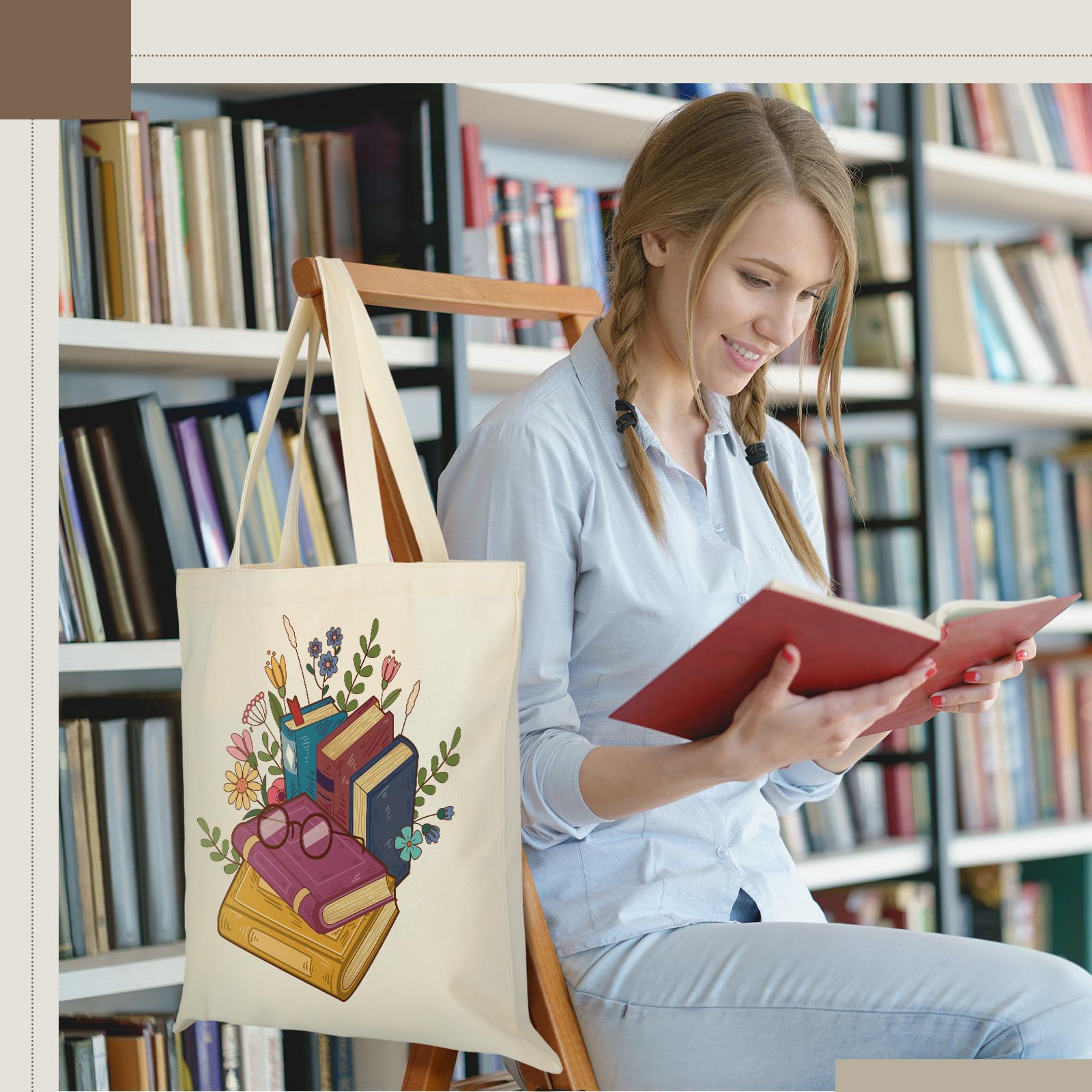 Sweetude tote de lona diseño 2, perfecta para libros y accesorios, resistente para viajes cortos.