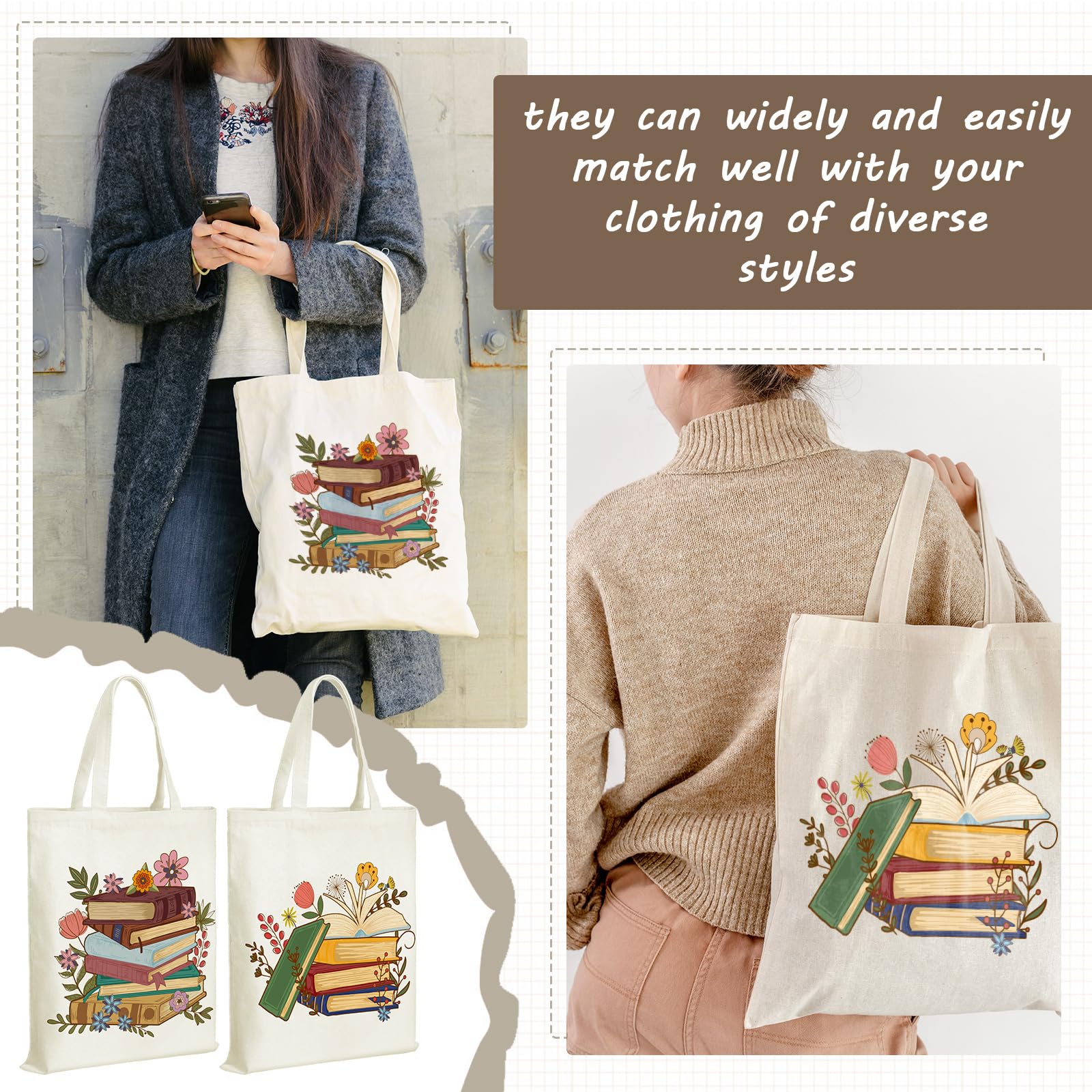 Sweetude tote diseño 5, útil para comprar libros, cosméticos y objetos personales.