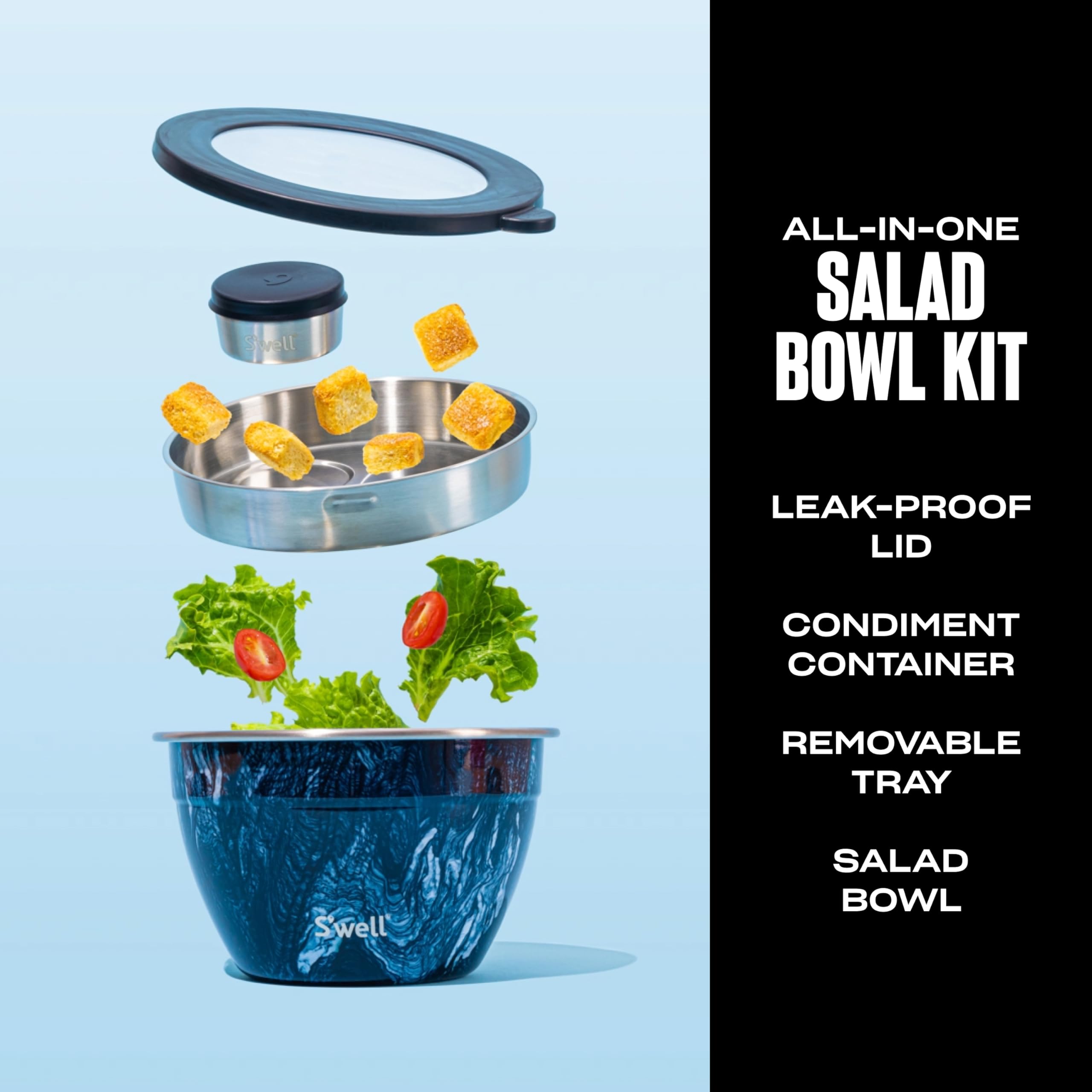 S'well bandeja removible para ensalada organiza aderezos y utensilios reutilizables.