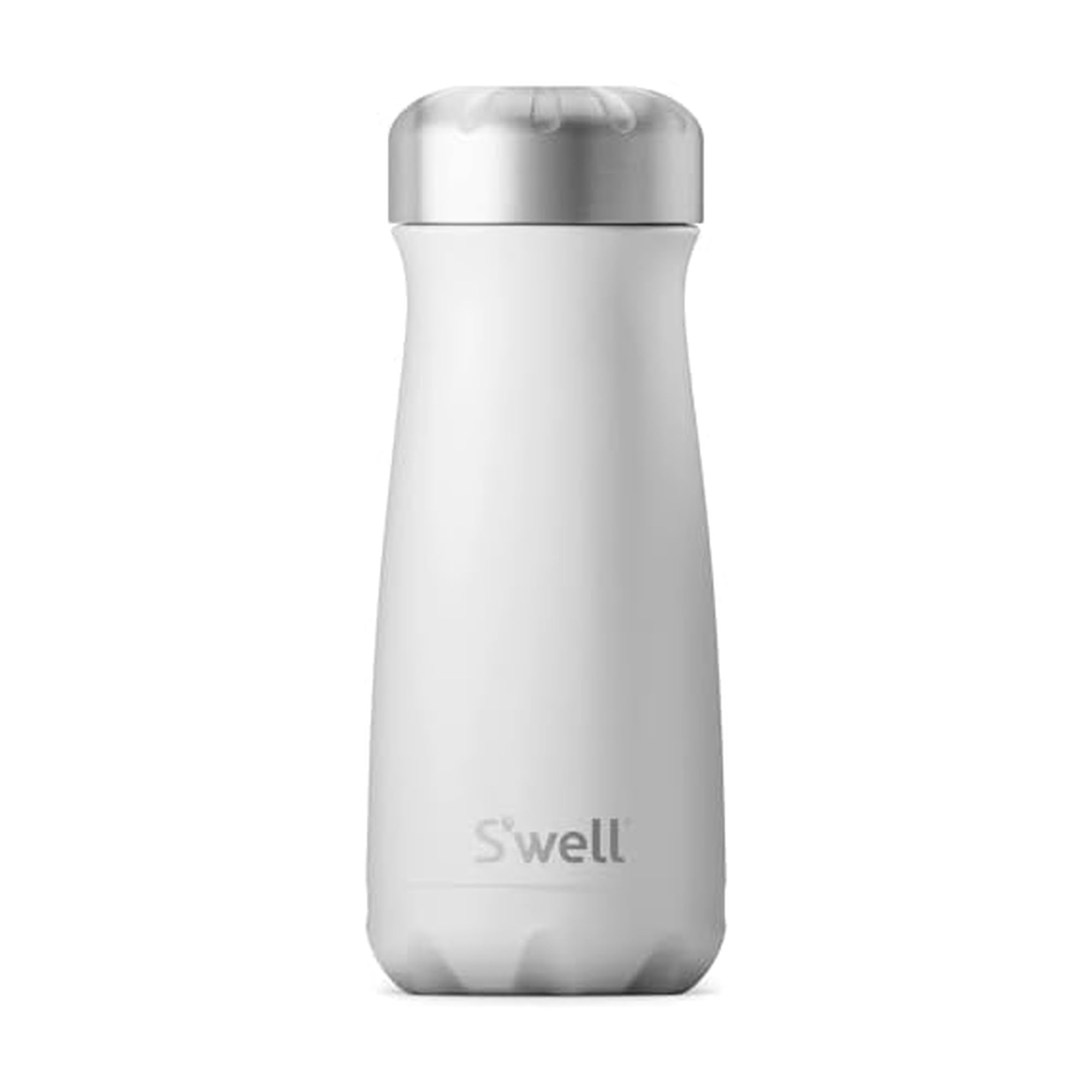 S'well Traveler Moonstone, vista frontal, botella elegante que mantiene bebidas frías o calientes más tiempo.
