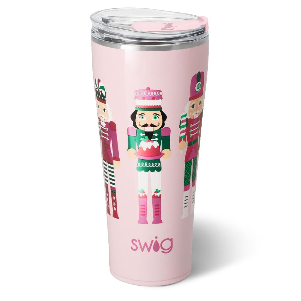 Vaso Swig Life 32oz con manija y tapa, ideal para llevar en el coche.