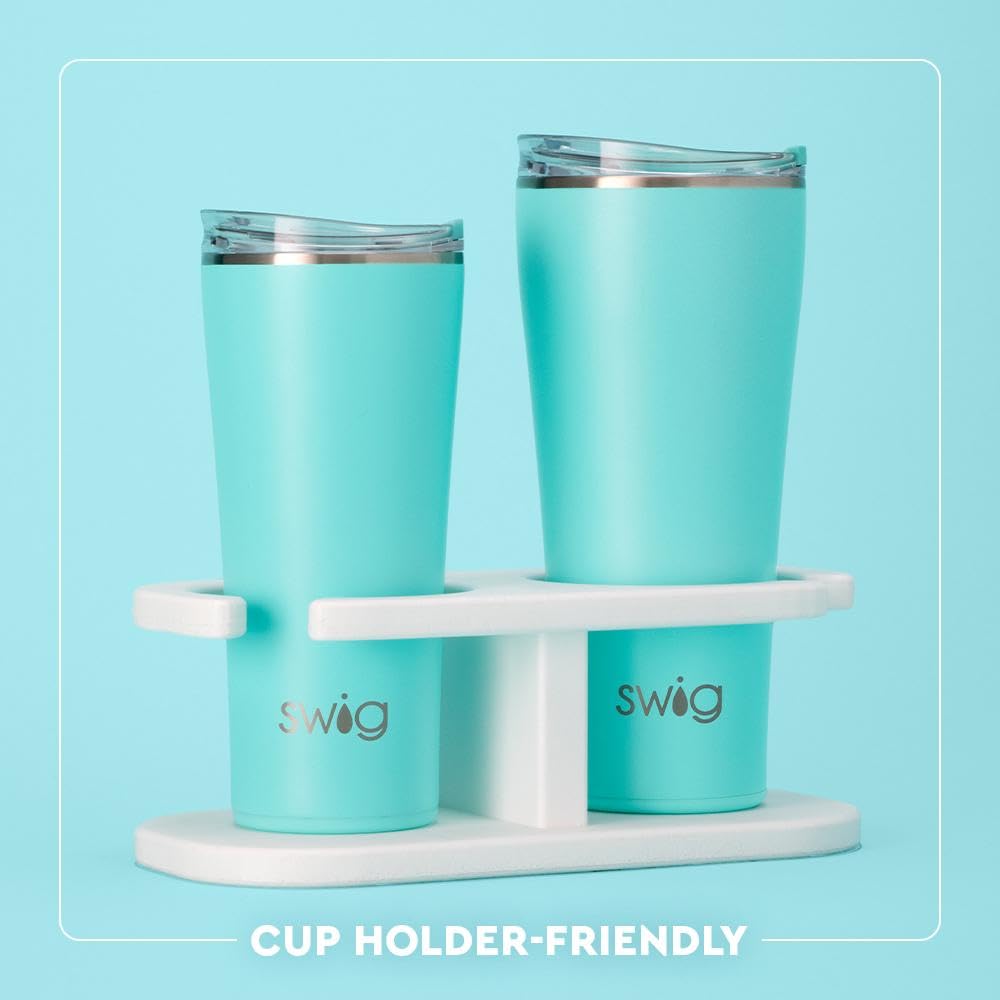 Vaso Swig Life 32oz para uso diario, compatible con portavasos y transporte cómodo.