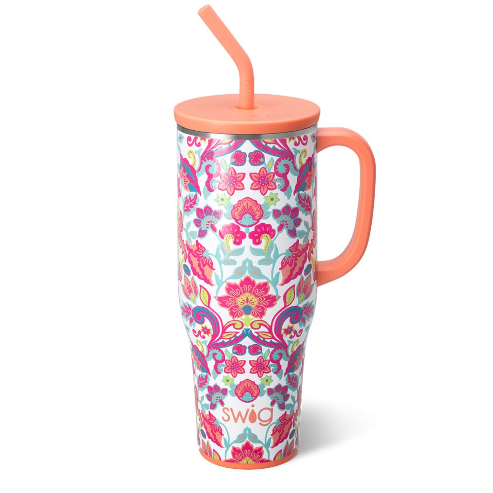 Swig Life 40 onzas Mega Mug Flourish con asa, ideal para viaje cómodo.