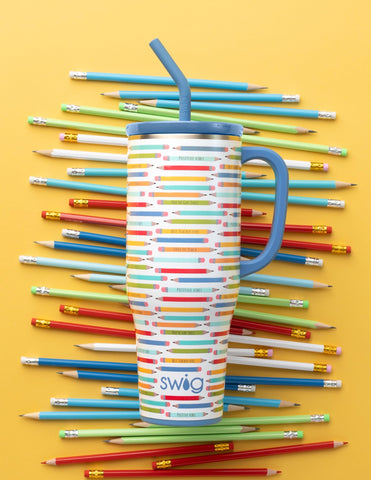 Swig Life 40 onzas Mega Mug con tapa deslizante, sorbos controlados y seguro.