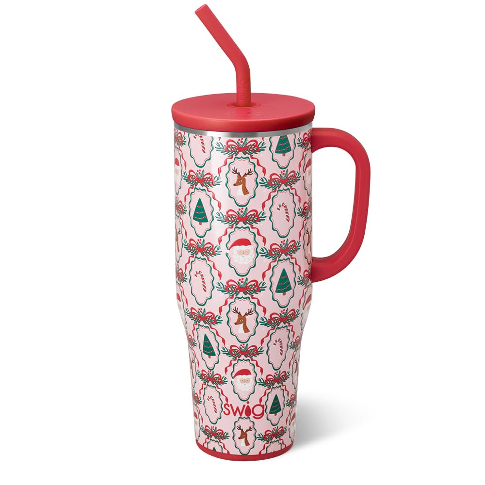 Swig Life 40oz Mega Mug con asa y pajilla, ideal para bebidas festivas.
