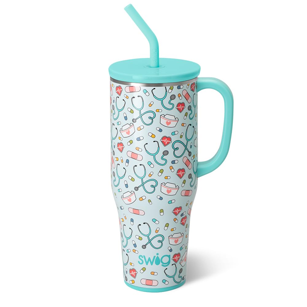 Swig Life 40oz Mega Mug con manija para un agarre cómodo durante el día.