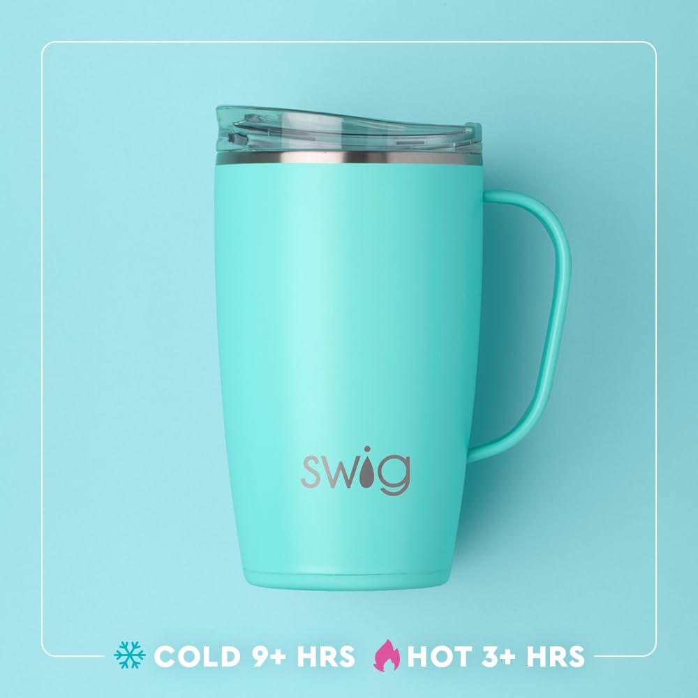 Swig Life taza con base de apoyo integrada, evita caídas y rayaduras en la mesa.