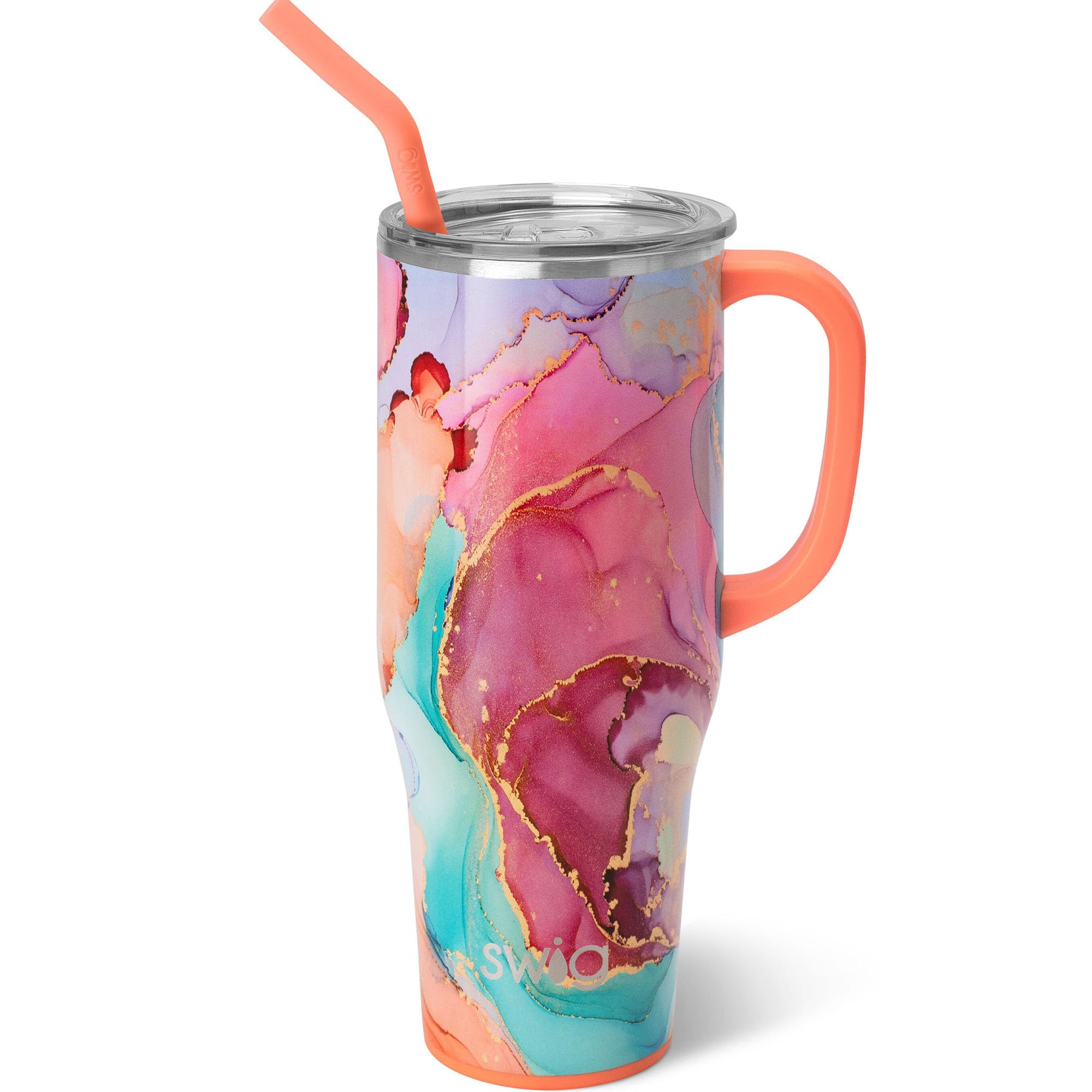 Swig Life Dreamsicle 40oz Mega Mug frente, diseño audaz y gran capacidad.