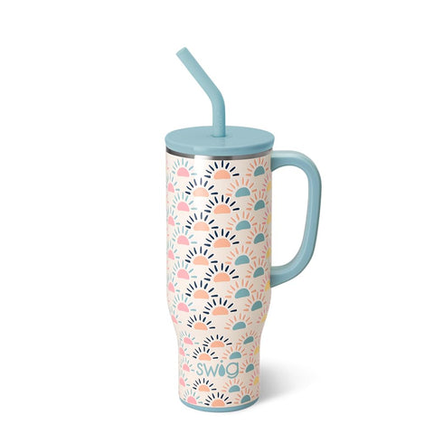 Swig Life mega taza de 30 onzas con manija y pajilla para sorbos más cómodos.