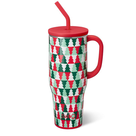Swig Life Mega Mug 40 onzas con tapa, diseño Perfect Pines para viaje seguro.