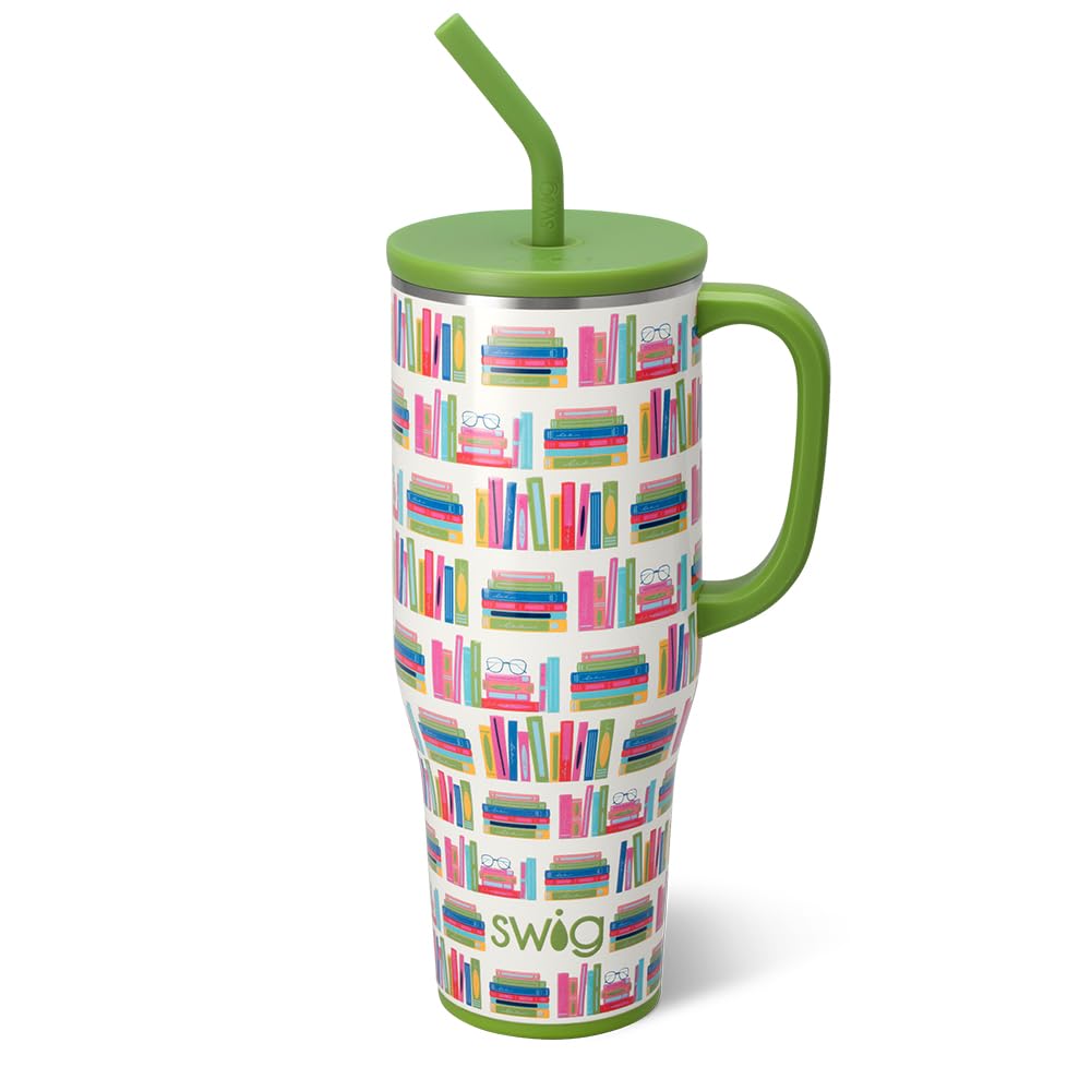 Swig Life Mega Mug 40oz frontal con manija, ideal para llevar al trabajo o la escuela.
