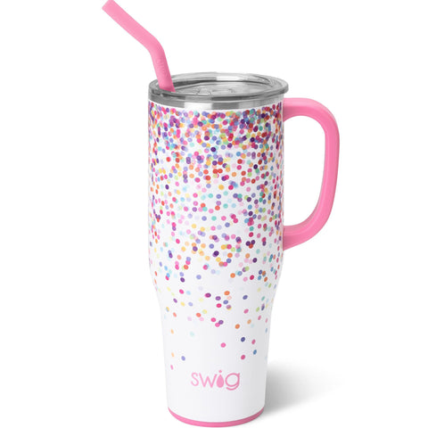 Swig Life Mega Mug con exterior confeti, estilo vibrante para uso diario.