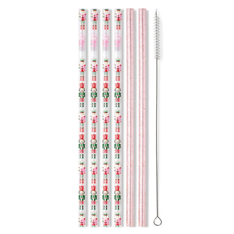 Pajitas impresas Swig Life Cascanueces Soldados de Azúcar Ciruela para bebidas festivas reutilizables.